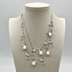 Pursuits ltd. Beaded Necklace - White & Clear‎ Beads, Double Strand